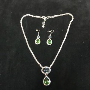 Jewelry Combo Silvertone w/Green & Blue Stones